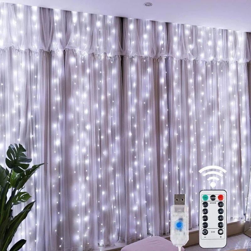 USB LED Curtain String Lights With Remote 8 Lighting Modes warm Lights 200 Leds