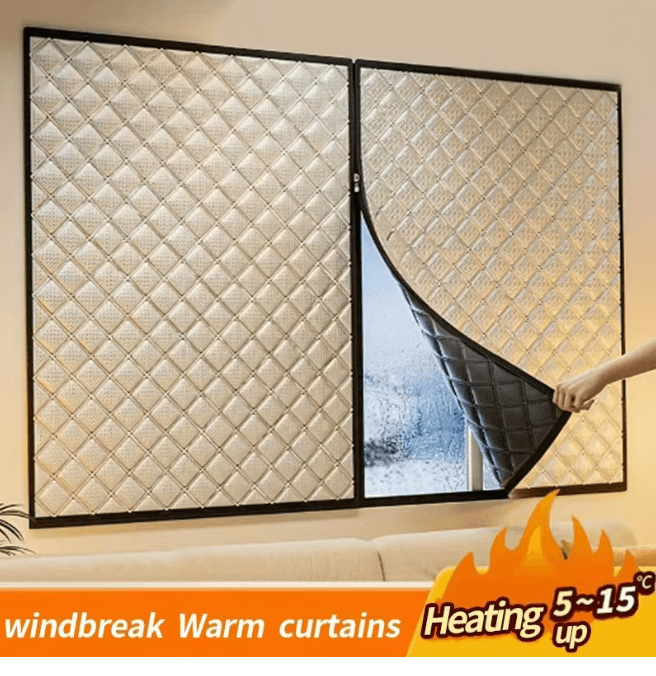 Custom Windproof Winter Curtains Zipper Sealed No Drill Insulated Window Cover height140cm width 170cm
