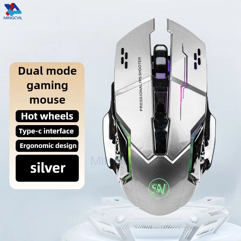 MINGCVIL Rechargeable Wireless Gaming Mouse Bluetooth RGB Backlit PC Mouse white