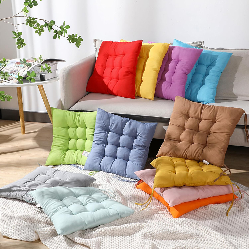 Chair Pads Cushions For Dining Chairs With Ties Square Floor Pillows For Meditation & Flexible Seating pink