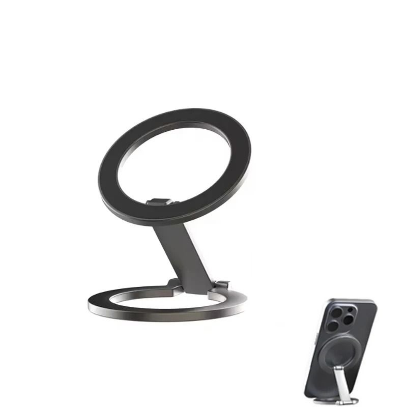 Dual Sided Magnetic Ring Holder Universal MagSafe Folding Bracket black plastic