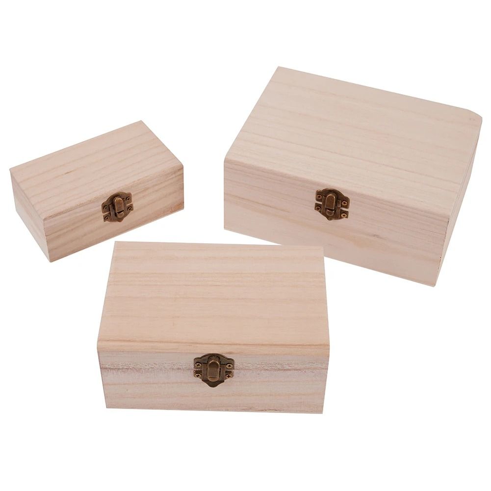 Handmade Plain Wooden Hinged Storage Box Square Craft Gift Case s