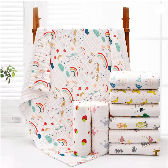 PureGauze Cotton Baby Bath Towel Four Layer Muslin Swaddle Blanket j