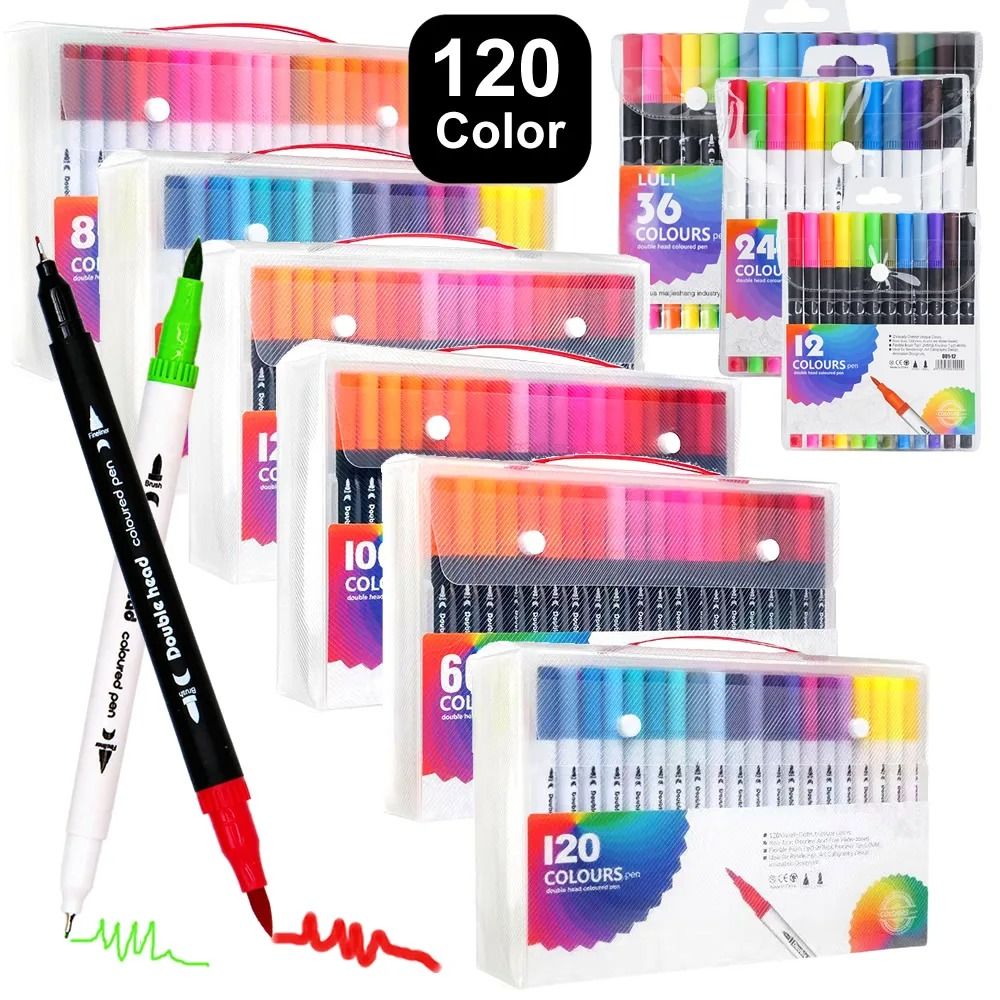 Professional Dual Tip Art Markers 12 60 120 Colors For Drawing, Sketching & Hand Lettering white 12 Colors