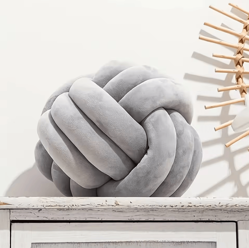 PlushKnot 9x9 Inch Round Knotted Throw Pillow Soft Handwoven Ball Cushion For Sofa, Bed & Home Decor green medium