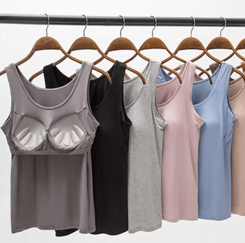 Womens Tank Top With Built In Bra Padded Slim Fit Summer Vest caramel xxl(us 14)