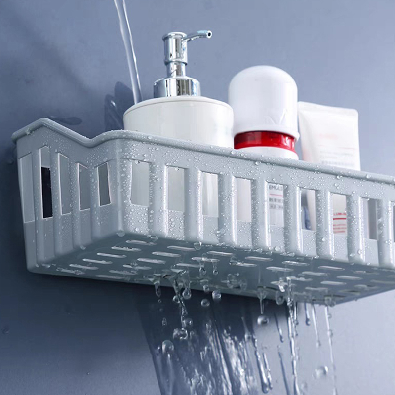 Plastic Bathroom Shelf Organizer No Drill Wall Mount Shower Storage Rack For Toilet Shampoo Holder gray