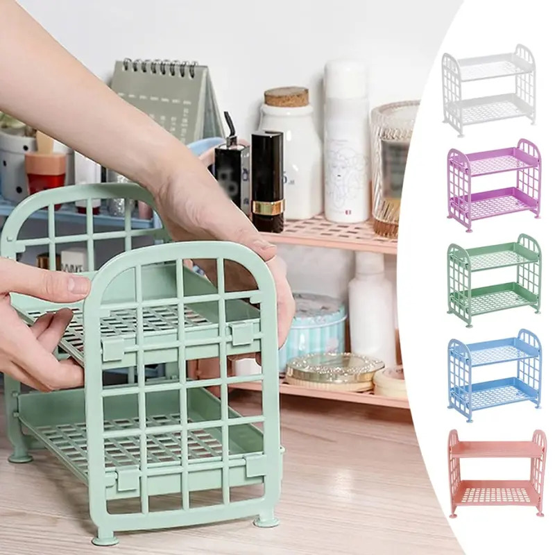 Multifunctional Plastic Shelf Organizer For Makeup, Skincare, Office, Kitchen, Bedroom, And Bathroom yellow