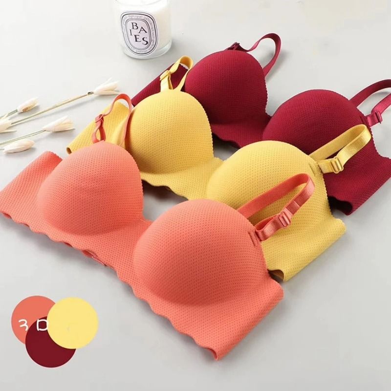 Thin One Piece Seamless Bralette Detachable Straps & Wire Free Comfort Sleep Bra yellow m