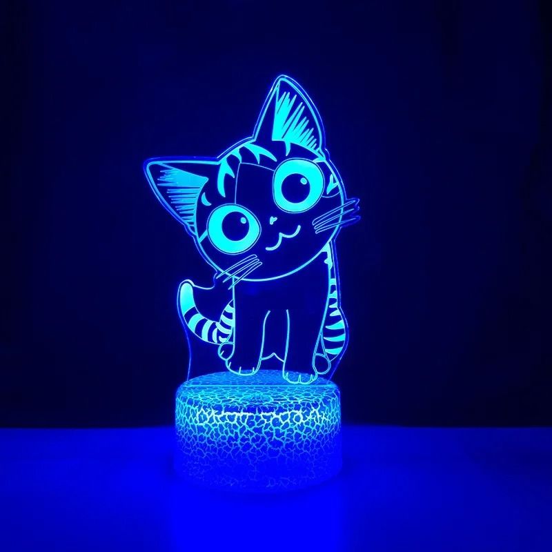 Cute 3D Cat Night Light Acrylic LED Novelty Table Lamp For Kids 16 Color With Remote crack Base