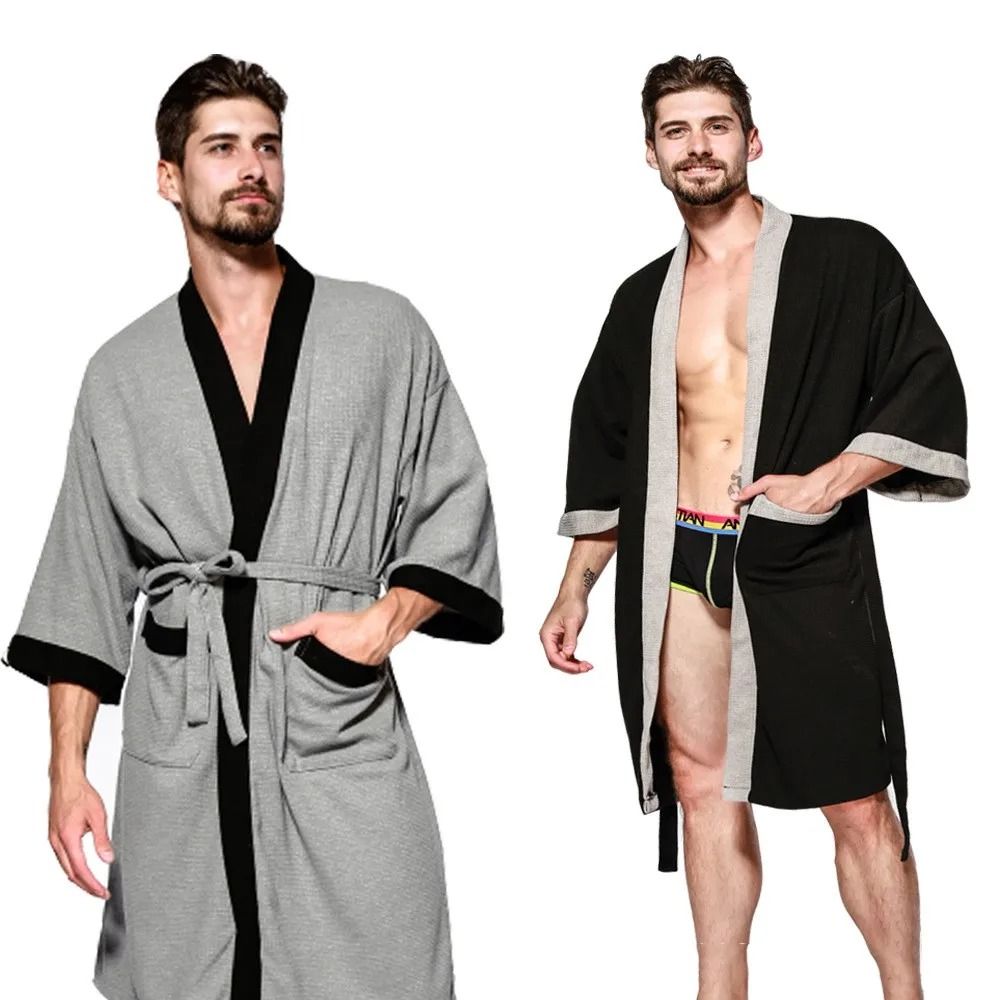 Mens & Womens Cotton Waffle Kimono Robe Professional Couple's Sauna Yukata & Casual Home Wear women Gray s