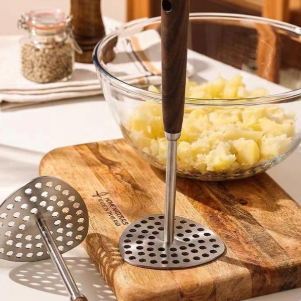 Stainless Steel Potato Masher Heavy Duty Food Masher With Wooden Handle For Easy Mashing Of Potatoes, Vegetables Stainless Steel Potato Masher Heavy Duty Food Masher With Wooden Handle For Easy Mashing Of Potatoes, Vegetables
