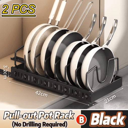 Pull Out Pots And Pans Organizer Sliding Under Cabinet Pan & Lid Storage Rack 2 Pcs White B