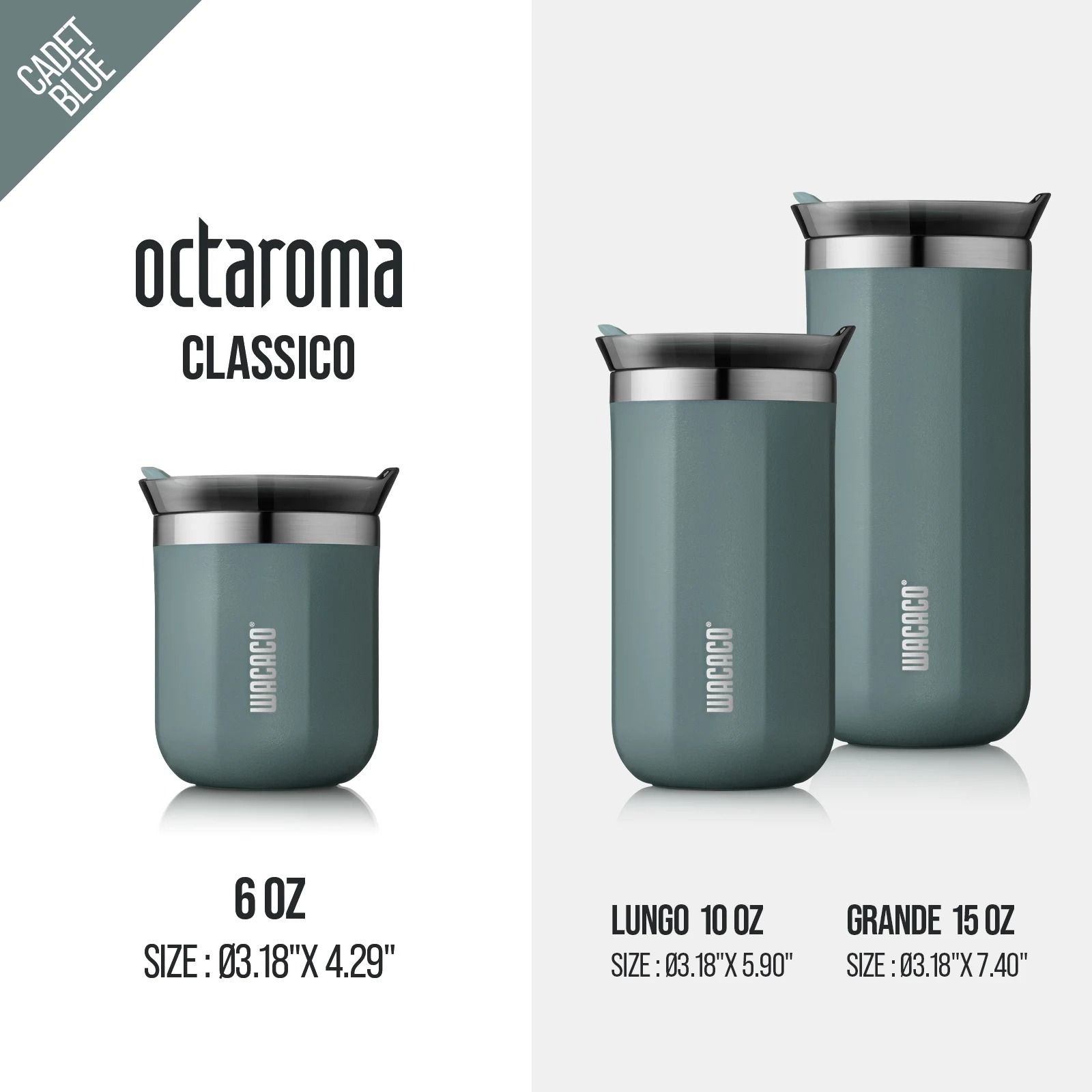 WACACO Octaroma Vacuum Insulated Coffee Mug Double Wall Stainless Steel Travel Tumbler pomona Green 300ml