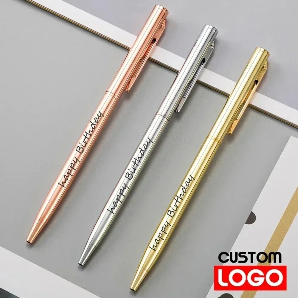 New Slim Rose Gold Metal Ballpoint Pens Custom Engraved Logo & Executive Advertising Gift Set pink 200 Pcs Pens