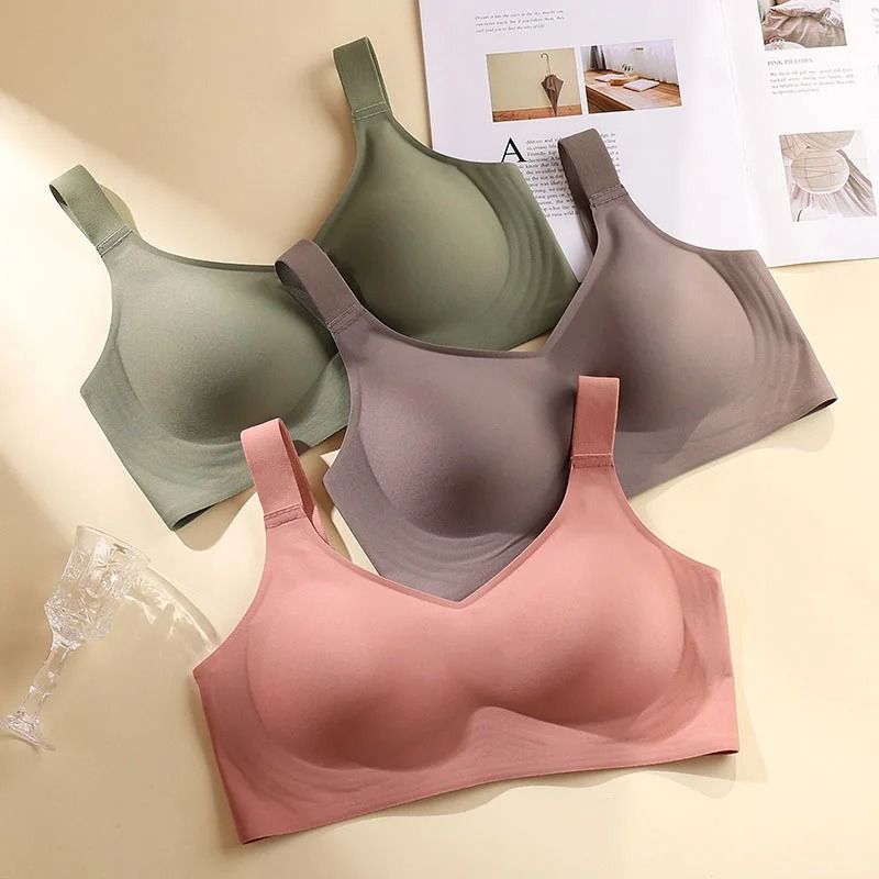 Large Size Seamless Wire Free Push Up Bra Soft Support Adjustable Bralette green l