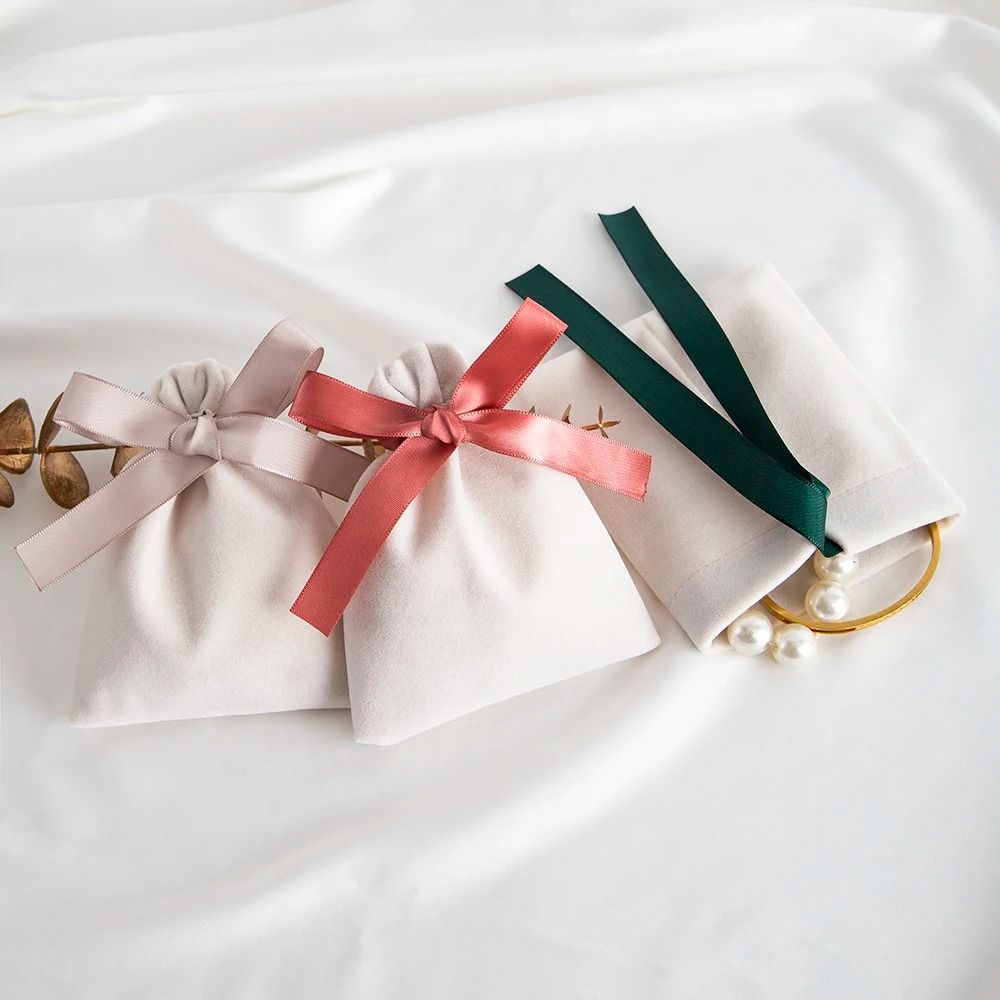 Velvet Jewelry Bags 10 Pcs Suede Gift Packaging champagne Black 3.9 X 4.7 In