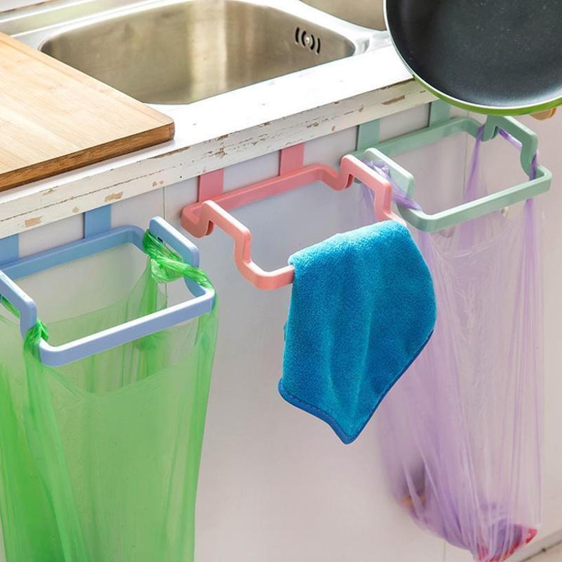 Plastic Garbage Bag Holder For Kitchen Cabinet Door, Hanging Cloth Holder For Home Storage blue