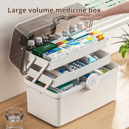 Large Capacity Multi Layer Home Medicine Storage Box With Organized Compartments black 29x16x15.7cm