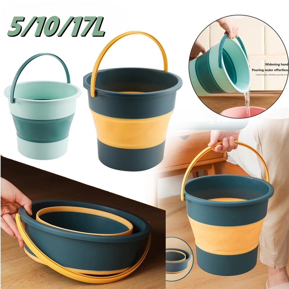 Folding Portable Silicone Bucket With Cover Ideal For Car Wash, Camping & Household Use orange 10l