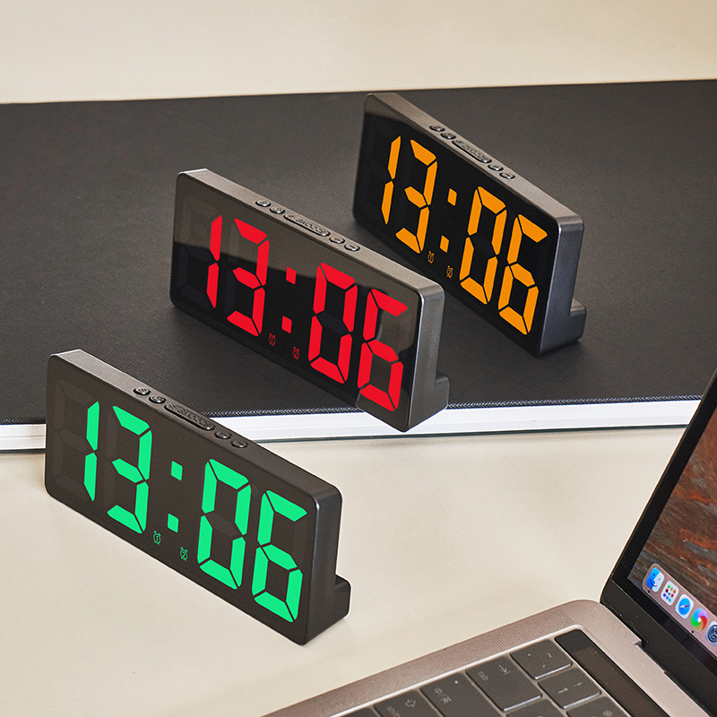 Creative Clock, LED Bedside Clock, Colorful Luminous, Temperature Calendar, Alarm Clock, Simple Home Decorations green