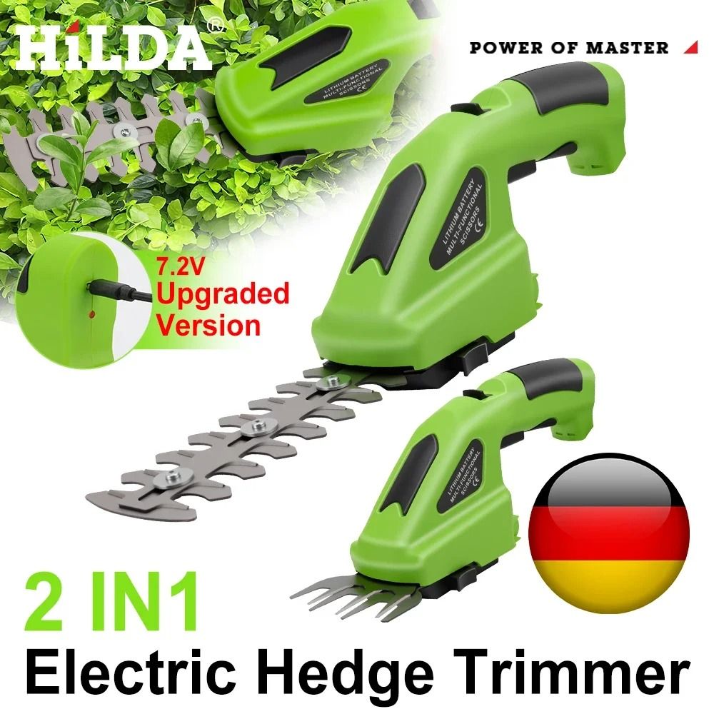 HILDA 2 in 1 Handheld Hedge & Grass Trimmer Cordless Lightweight Shrub Trimmer With Alloy Steel Blades 3.6v