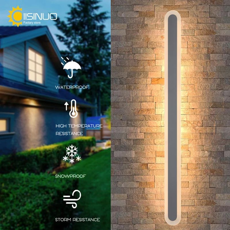LineaLux IP65 Long Strip Outdoor Wall Sconce Modern Waterproof Porch Lighting gold Cool White No Rc 150x8cm