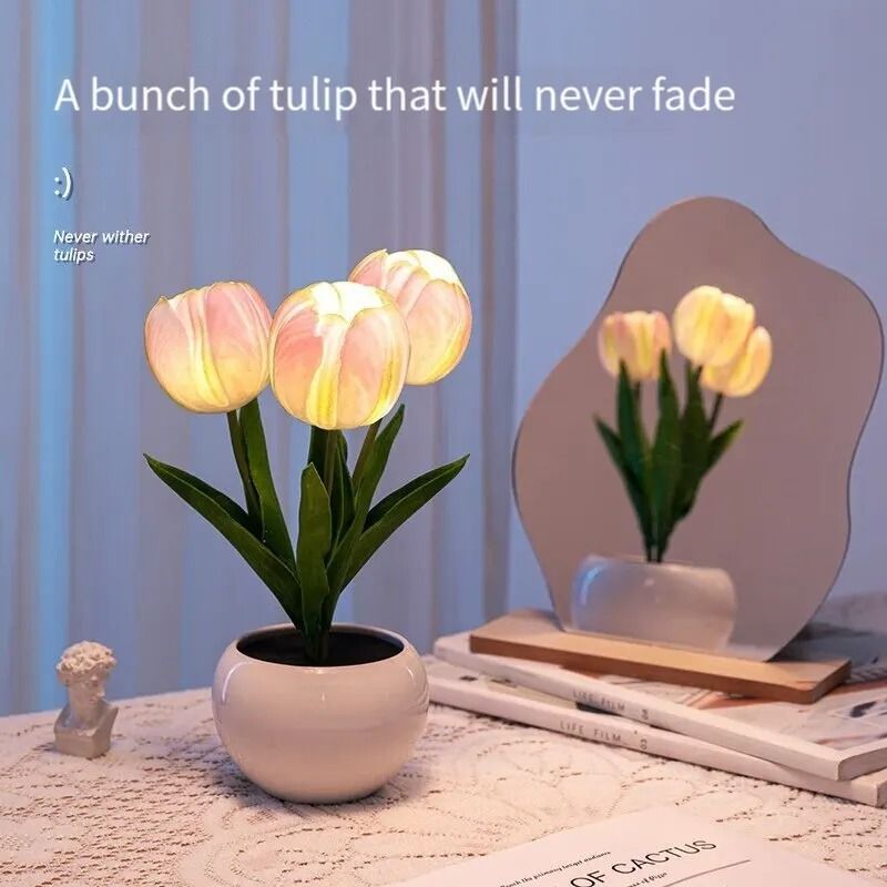 Romantic Simulation Tulip Bouquet LED Table Lamp blue battery Version