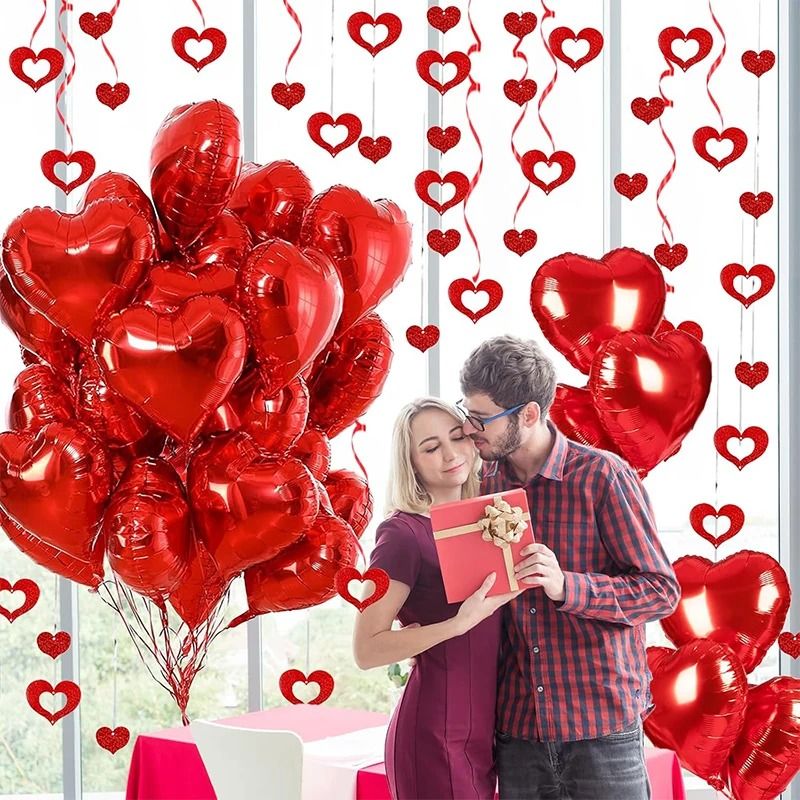 18 Inch Red Love Heart Foil Balloons 10 Pcs Classic Romantic Decor silver