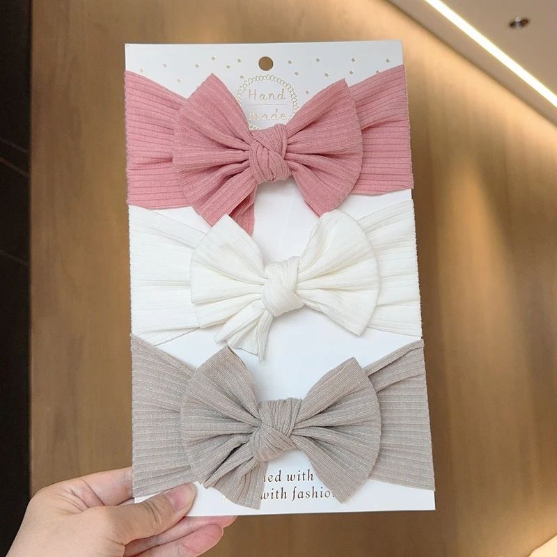 SoftStretch Baby Girl Bow Headbands 3 Pack Newborn Turban Hair Wrap Set a055 5