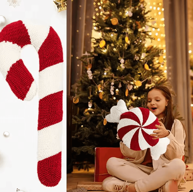 JollyJoy Plush Christmas Cartoon Pillow Red Holiday Cushion For Sofa & Living Room Decor round