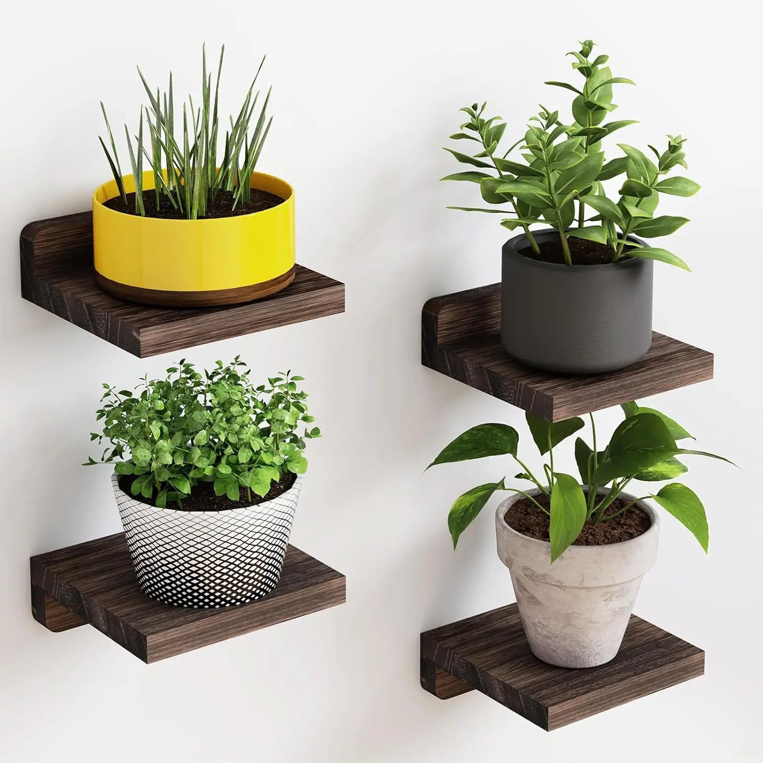 4 Pack Mini Wood Floating Wall Shelves 5 Inch white
