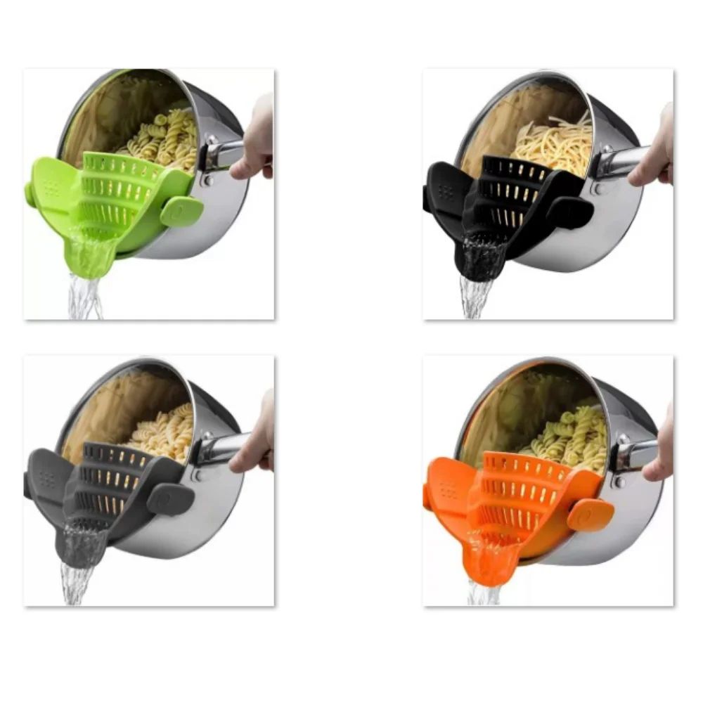 Silicone Clip On Pasta Strainer Foldable Clamp Pot Filter For Noodles & Vegetables black