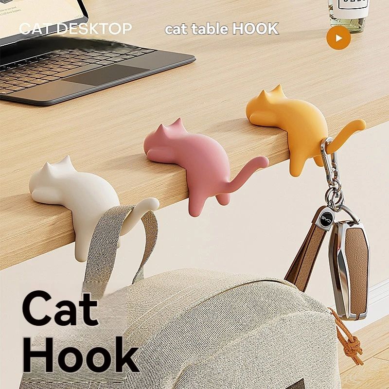 Cute Cat Shaped Desktop Hooks Key And Bag Holder pink