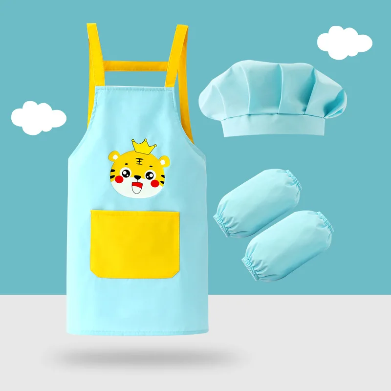 Cartoon Children Bib Apron For Boys And Girls, Waterproof Cooking And Painting Smock blue 140
