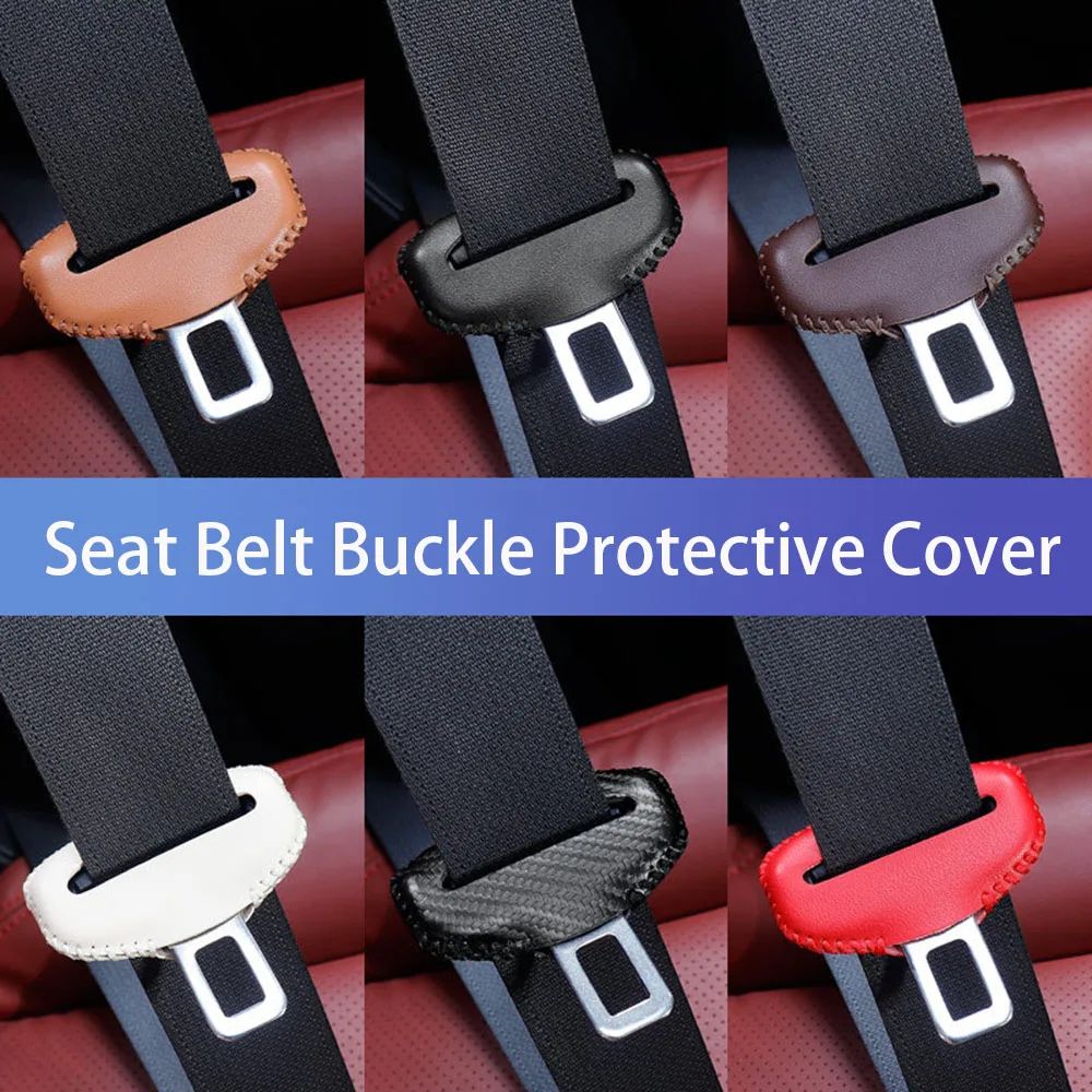 Universal Seat Belt Buckle Cover In PU Leather Anti Scratch, Quiet Ride Protector For Car Interiors a brown