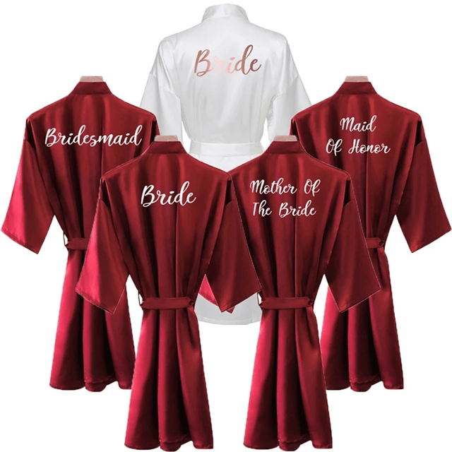 Burgundy Satin Bridal Robe For Bride And Bridesmaids 10 l
