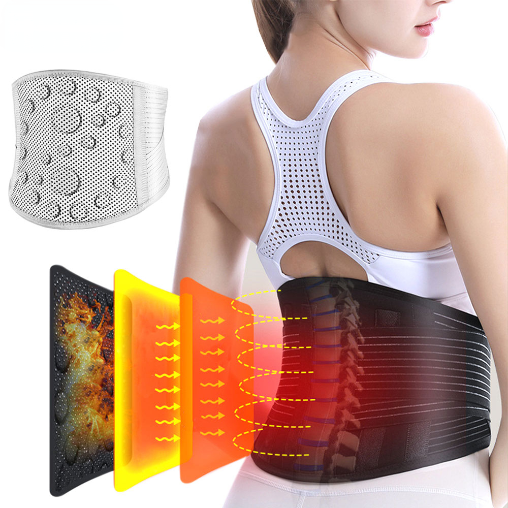Thermal Magnetic Therapy Lower Back Support Belt, Self Heating Lumbar Magnet For Sciatica Relief black l
