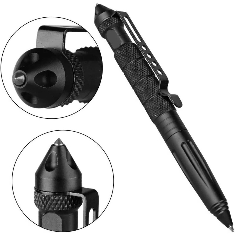 Military Tactical Pen, Multifunction Aluminum Alloy Outdoor Survival Tool With Glass Breaker grey