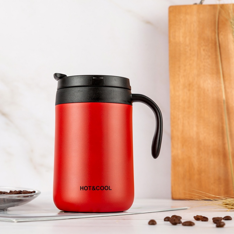 Premium Stainless Steel Insulated Coffee Mug With Handle Large Capacity Wide Mouth Office Travel Cup red 500ml