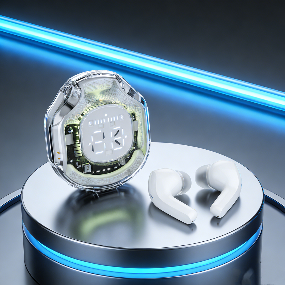 TWS Bluetooth Wireless Earbuds Noise Canceling Gaming & Sport Headphones With Bass Boost white