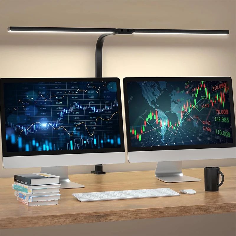 LED Desk Lamp With Clamp Double Head Clip On Architect Light, Dimmable 3 Color Temperatures 2head