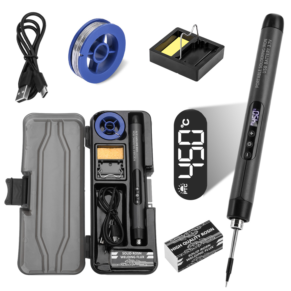 USB Mini Soldering Iron Set, Portable, Type C Interface, Adjustable Temperature black
