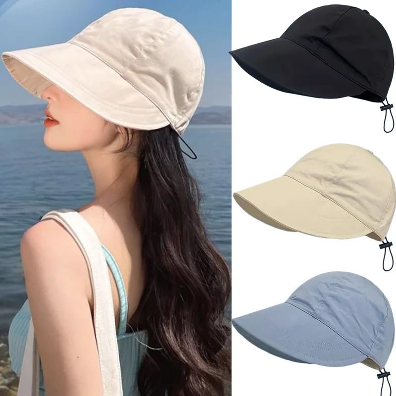 Womens Foldable Wide Brim Sun Hat Adjustable Summer Beach Bucket Cap blue