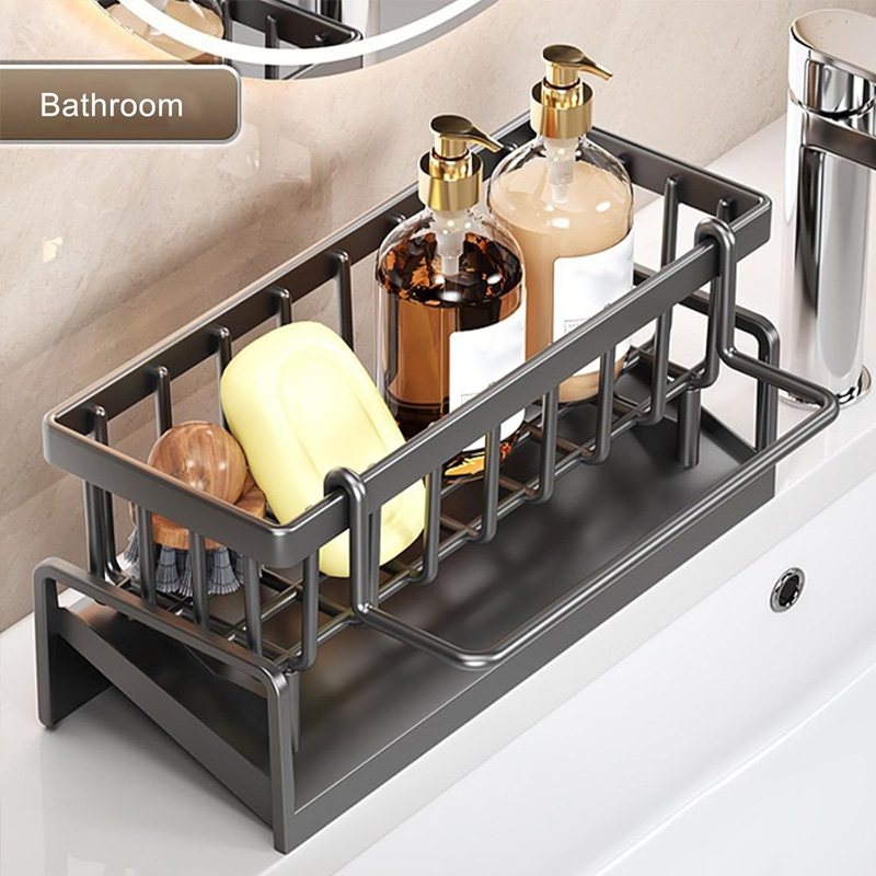 Dish Soap & Scrubber Organizer, Sponge Holder For Kitchen Sink With Drain Tray Dish Soap & Scrubber Organizer, Sponge Holder For Kitchen Sink With Drain Tray