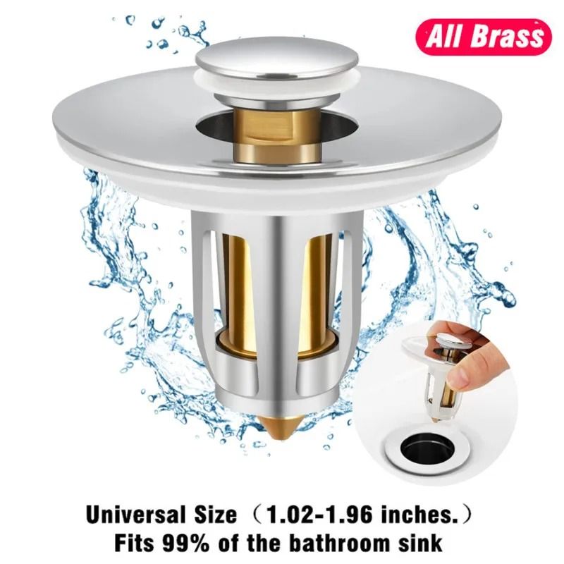 BrassGuard Universal Pop Up Sink Drain Stopper With Hair Catcher a