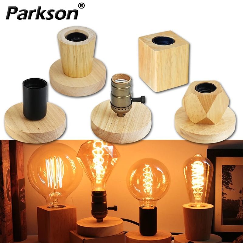 Retro Vintage Wood Table Lamp E27 Night Light & Floor Decor square
