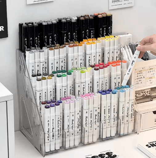 Large Capacity Staircase Desk Storage Box With Multi Compartment Pen Holder 3 Layers (15 Cells