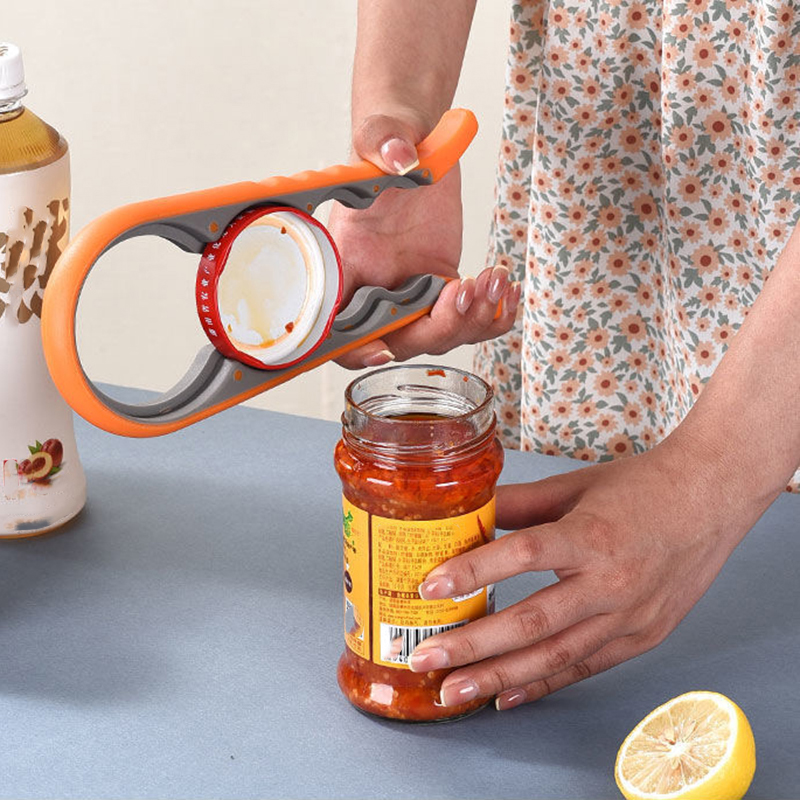 Multifunctional Jar Opener, Bottle Opener, Lid Gripper, Can Opener Tool For Effortless Opening red