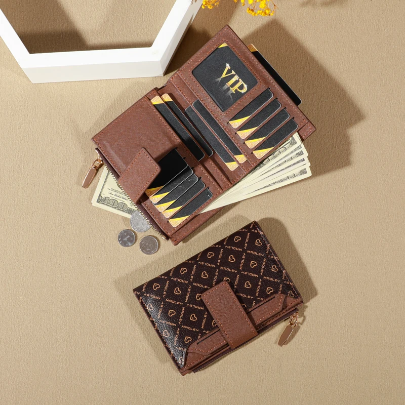 Vintage Solid Color Short Wallet Portable Bifold Coin Purse & Womens Credit Card Holder black